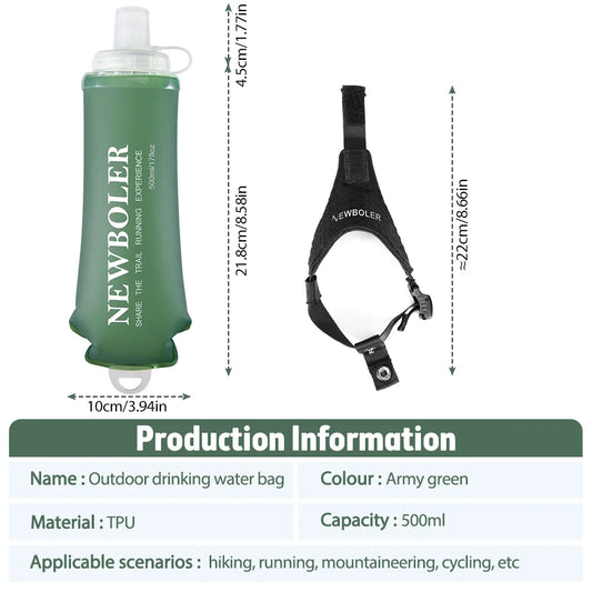NEWBOLER Foldable Wristband Water Bottle 500ml Soft Bottle TPU Moisturizing Water Bottle Running Fixed Anti Slip Outdoor Sports