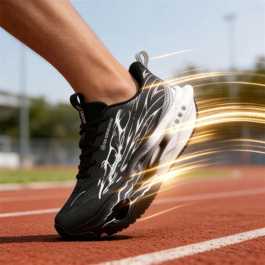 Men's Carbon Plate Running Shoes Breathable Mesh Racing Sport Shoes Anti-Slip Rubber Foam Cushioning Sole for Marathon Training