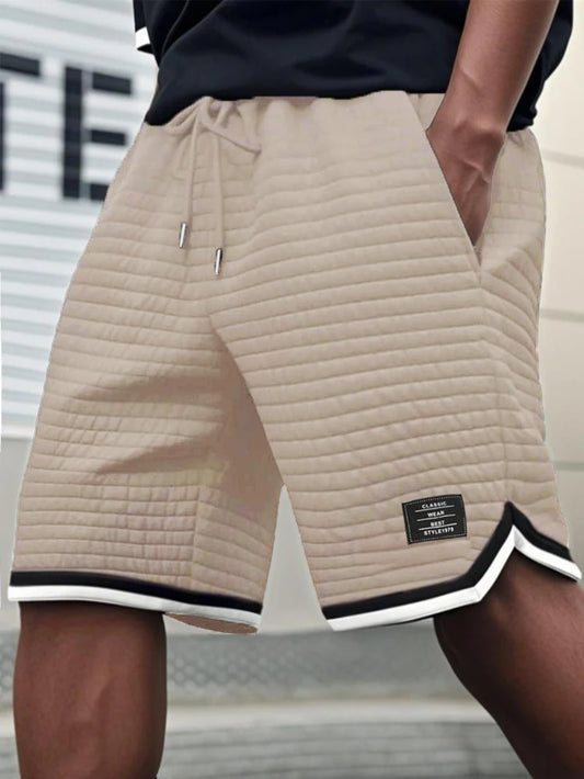Men's Striped Jacquard Casual Shorts Summer Solid Color Cool Bottoms Running Gym Fitness Jogging Sportswear Men Sport Short Pant
