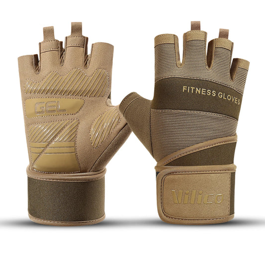 Half Finger Gym Gloves Weightlifting Dumbbell Training Anti-Slip Fitness Gloves with Wrist Support Workout Crossfit Exercise