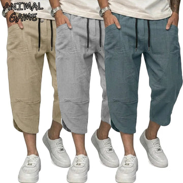 Summer Linen Short Pants Man Lightweight Pants for Men Breathable Baggy Pant Outdoor Men's Cotton Pants Multi-pocket Trousers